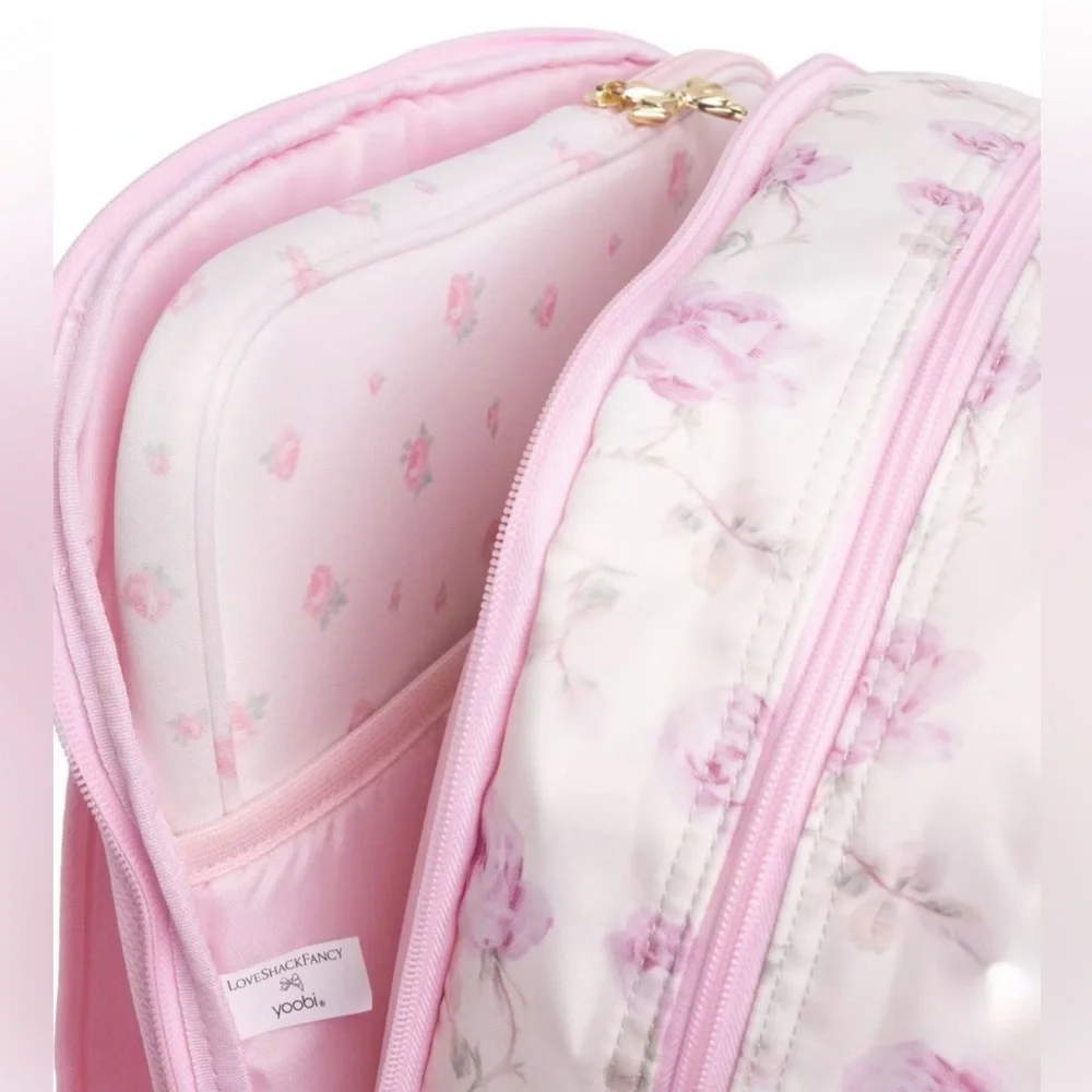 LoveShackFancy x yoobi Pink Floral Quilted Kids Backpack